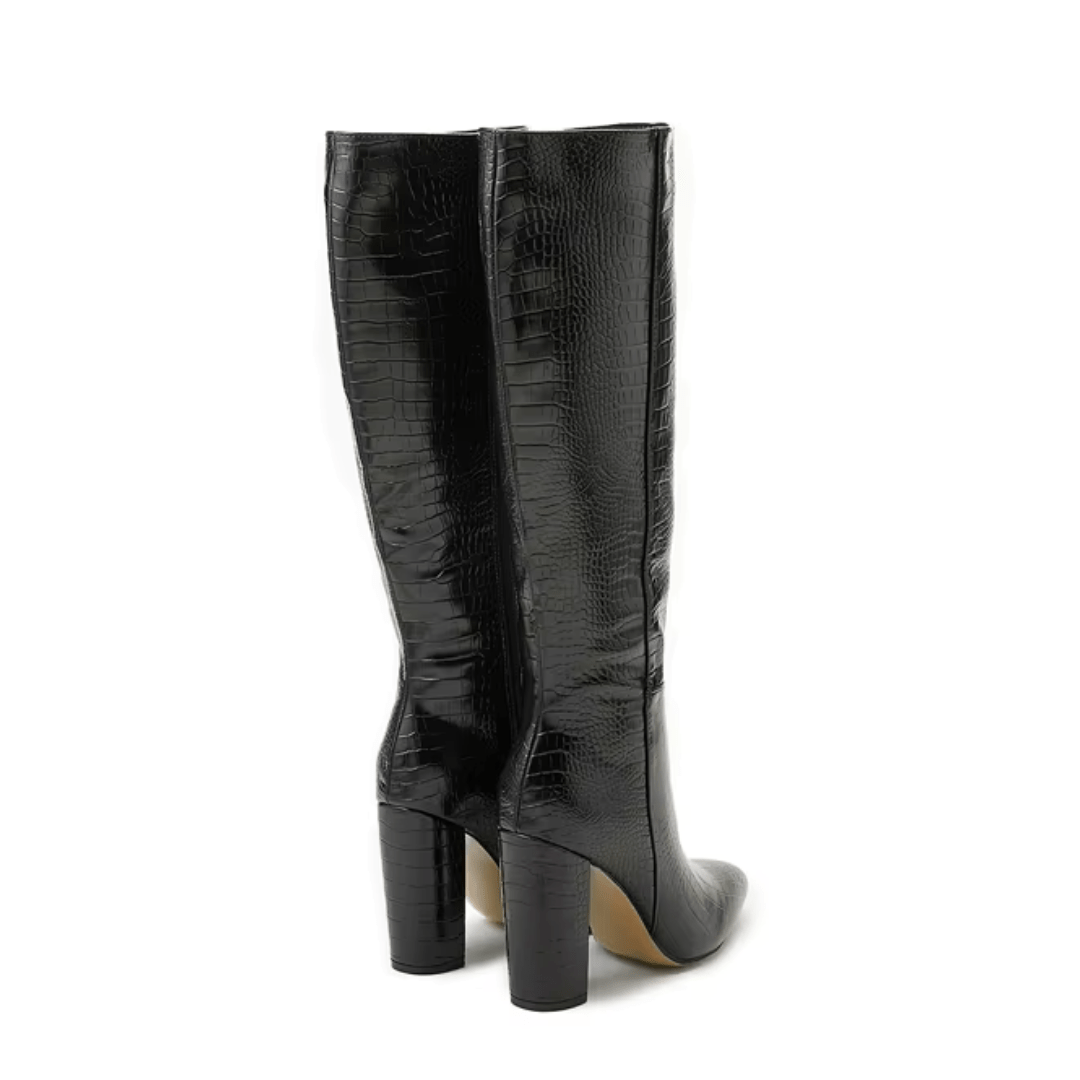 Croco Femme "Alessia" - Kniehohe Absatzstiefel - The Femme Club