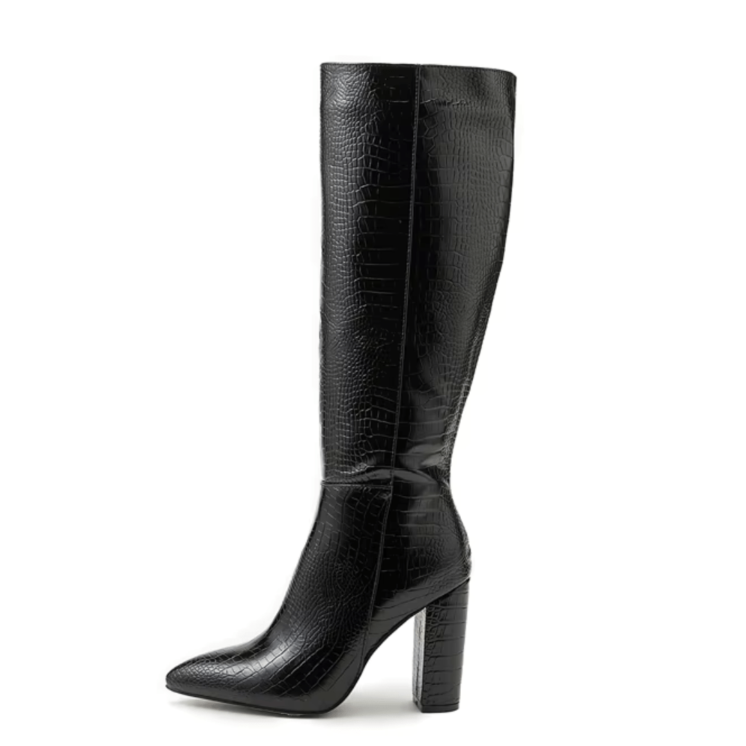 Croco Femme "Alessia" - Kniehohe Absatzstiefel - The Femme Club