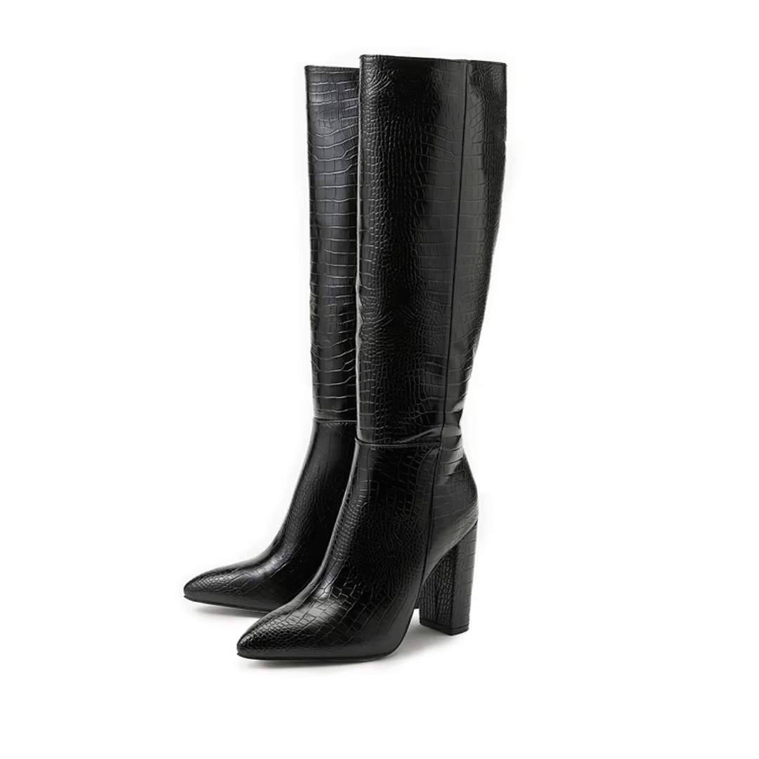 Croco Femme "Alessia" - Kniehohe Absatzstiefel - The Femme Club