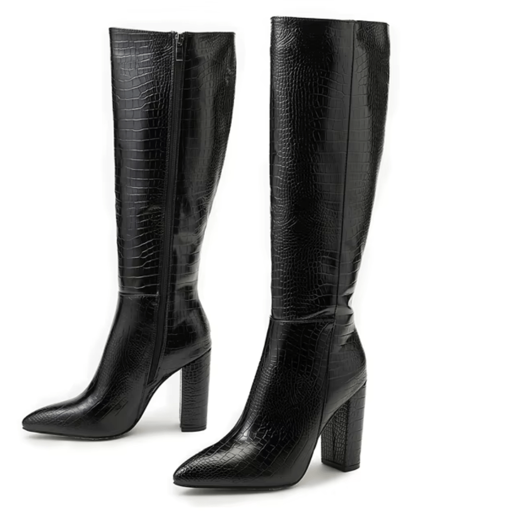 Croco Femme "Alessia" - Kniehohe Absatzstiefel - The Femme Club