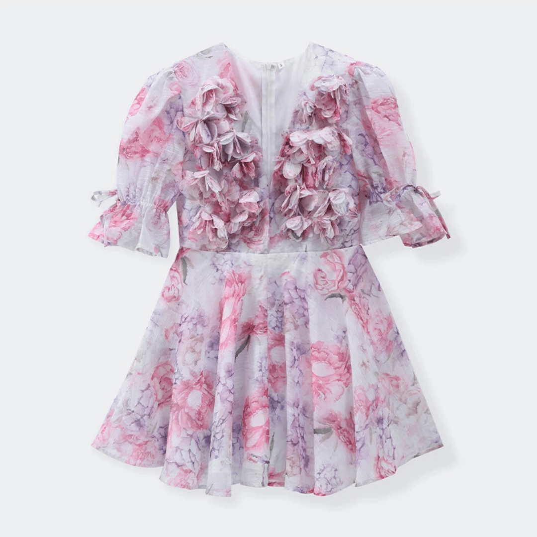 "Floral Ruffle" Deep - V Minikleid - Minikleid - The Femme Club