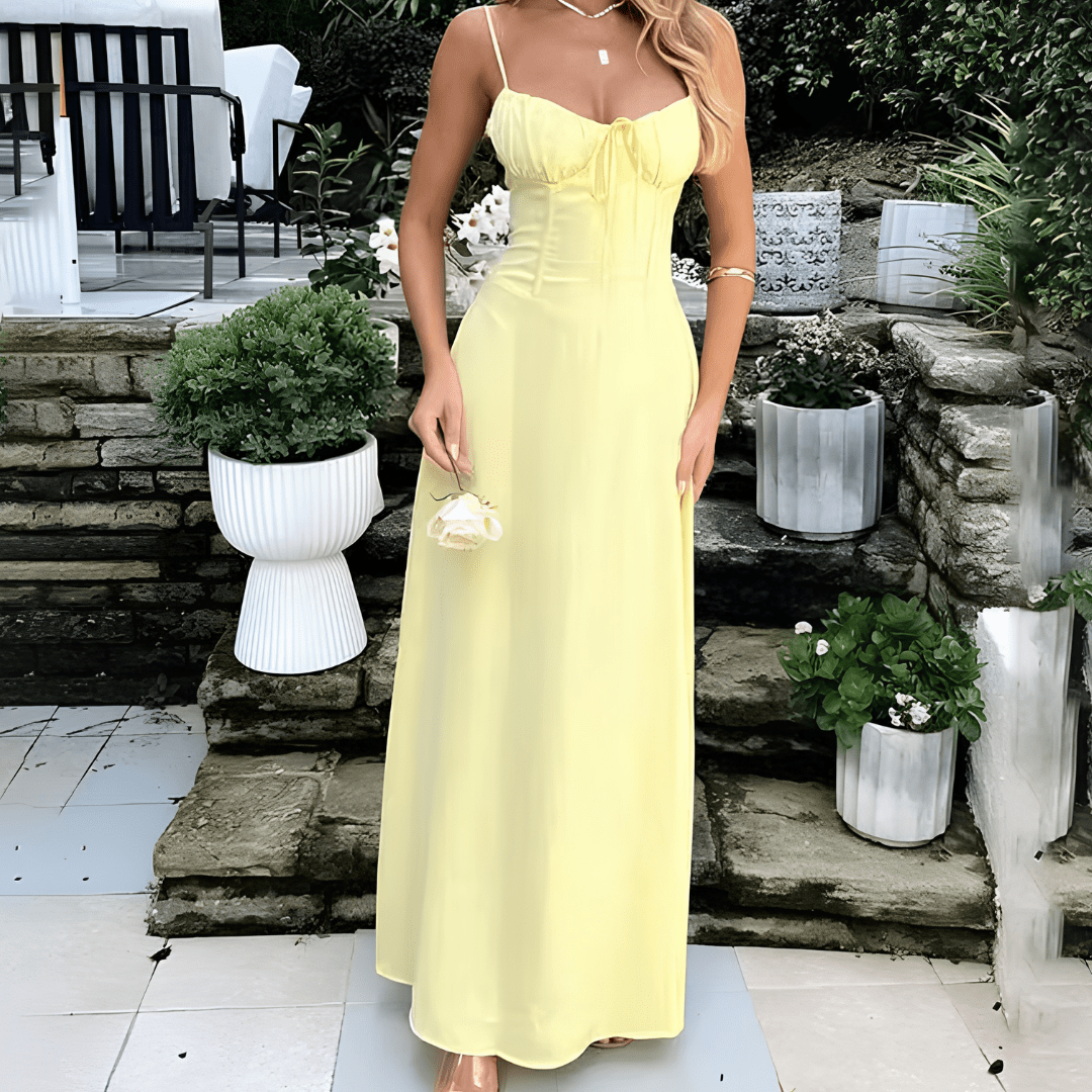 "Lemon" Silk Dress - Elegantes Corset Maxi Kleid - The Femme Club