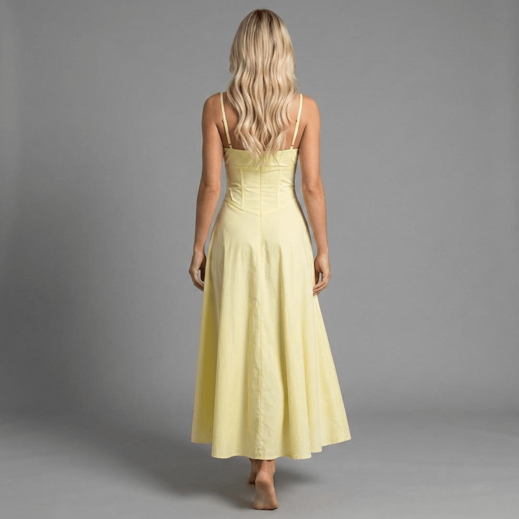 "Lemon" Silk Dress - Elegantes Corset Maxi Kleid - The Femme Club