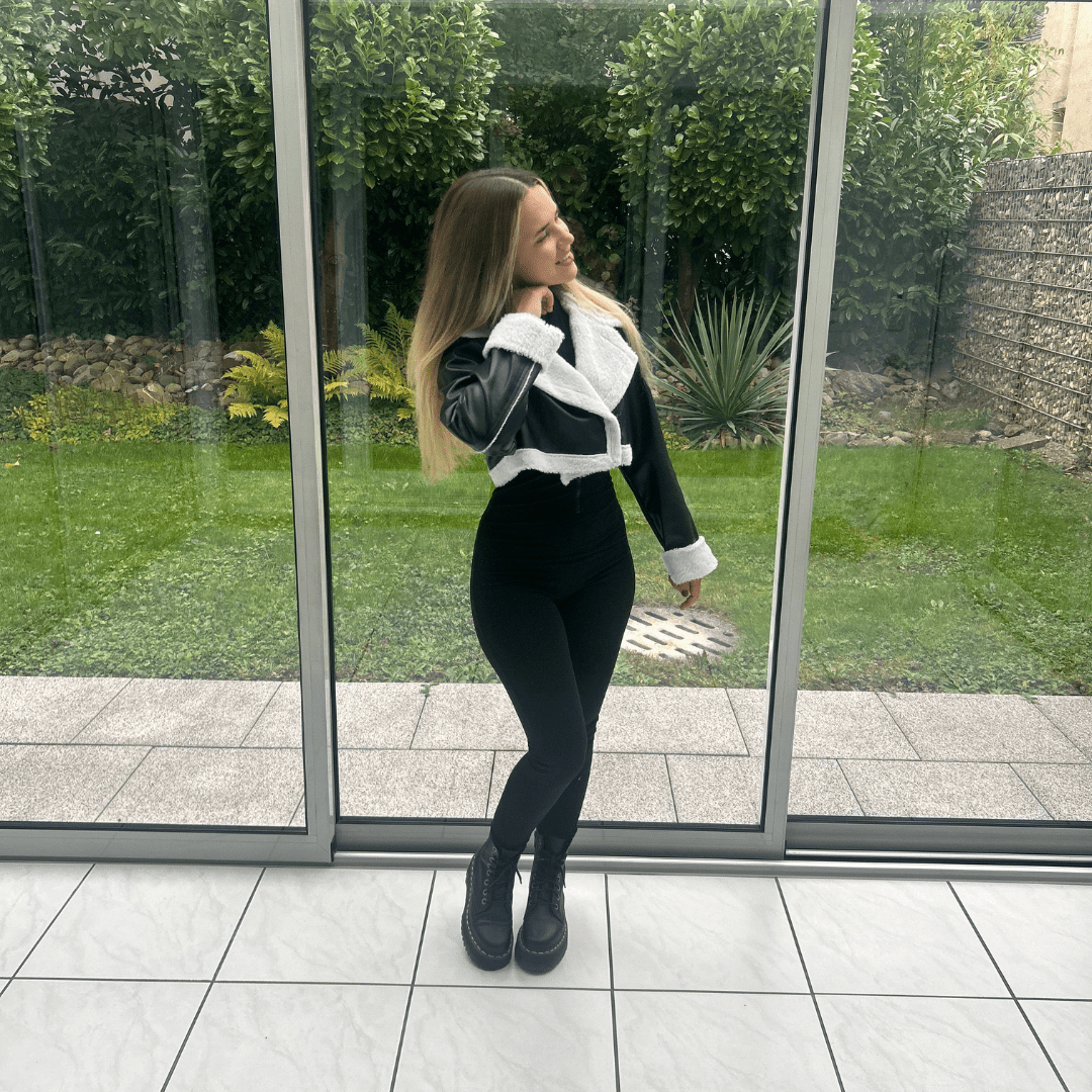 Shearling Jacket "Liorina" - Cropped Kunstlederjacke mit Shearling - Futter - The Femme Club
