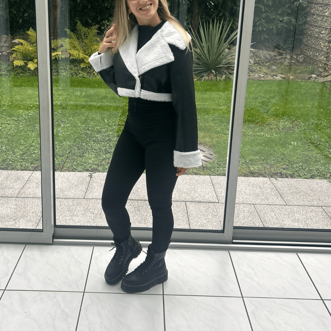 Shearling Jacket "Liorina" - Cropped Kunstlederjacke mit Shearling - Futter - The Femme Club