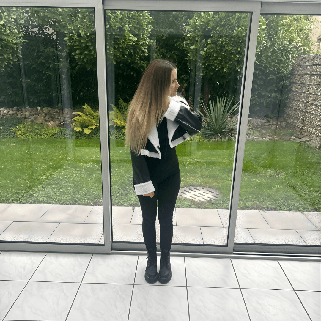 Shearling Jacket "Liorina" - Cropped Kunstlederjacke mit Shearling - Futter - The Femme Club