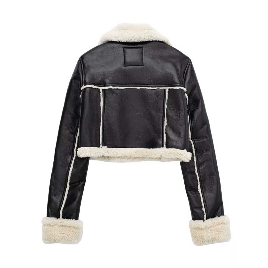 Shearling Jacket "Vivienne" - Cropped Kunstlederjacke mit Shearling - Futter - The Femme Club