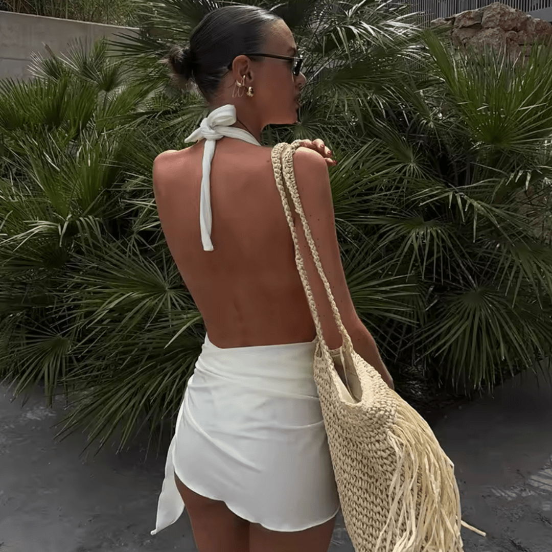 "Amalfi Luxe" Swimwear Set - Luxuriöses 3-teiliges Badeanzug-Set mit Wickelrock - The Femme Club