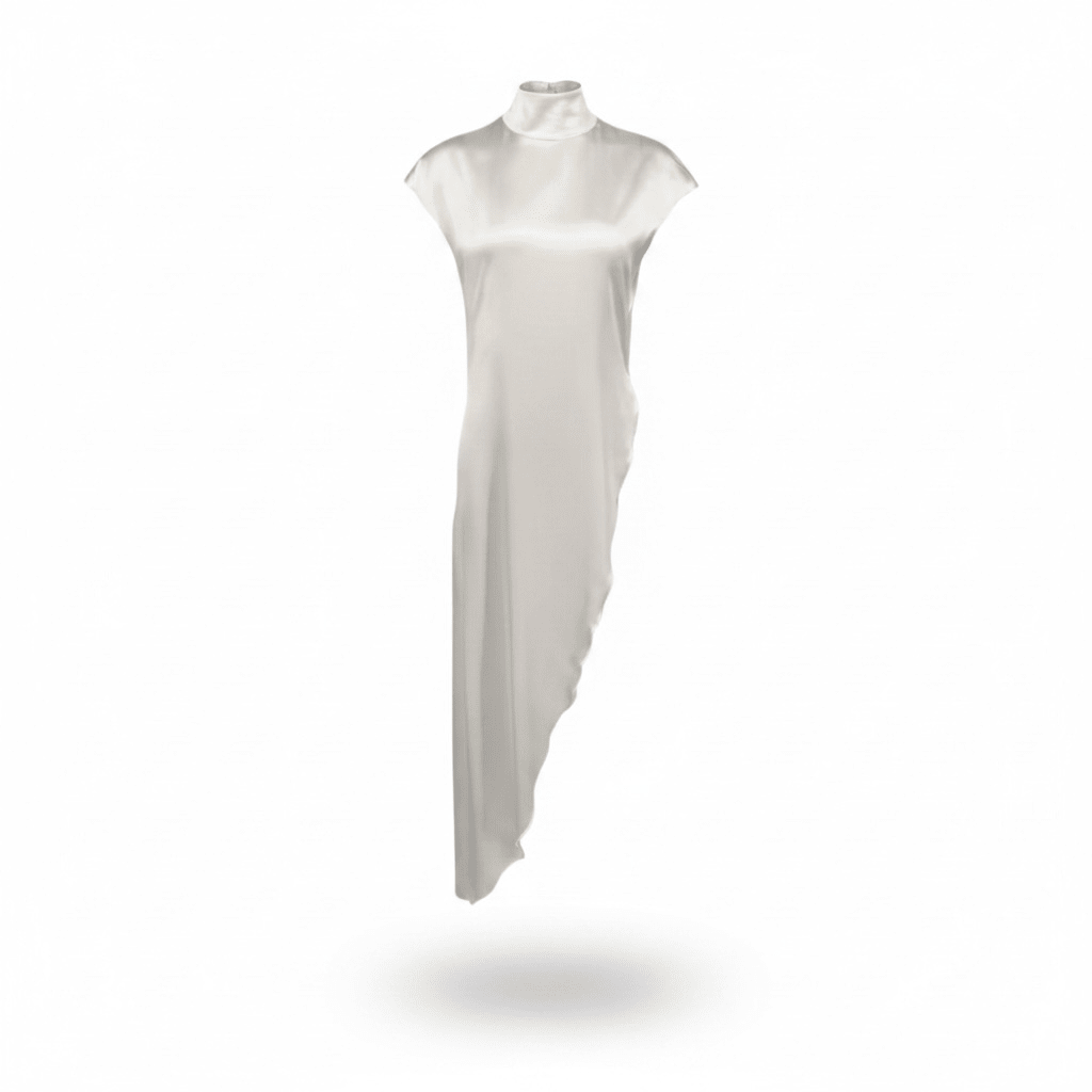 Asymmetrisches Satin-Longtop "White" - Oberteile - The Femme Club