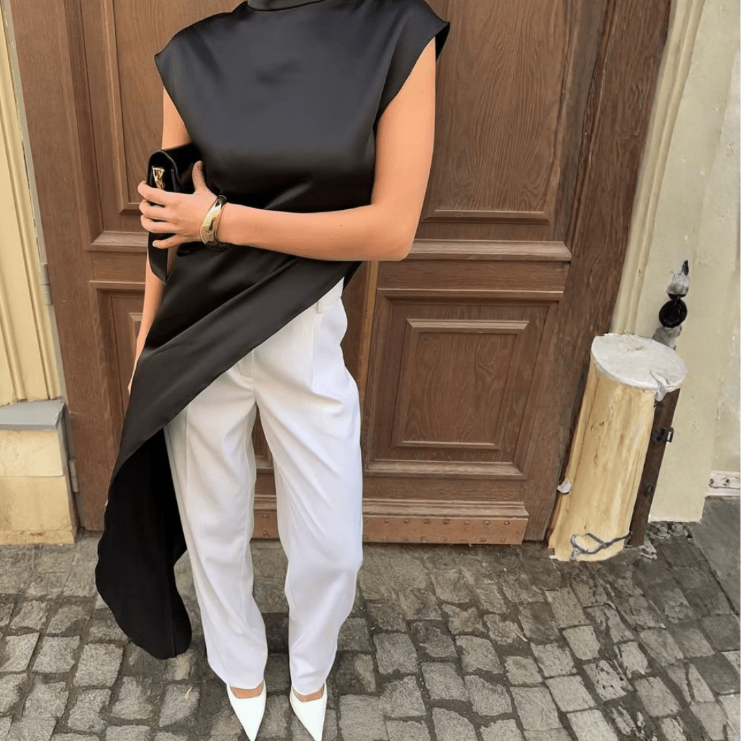 Asymmetrisches Satin-Longtop "White" - Oberteile - The Femme Club