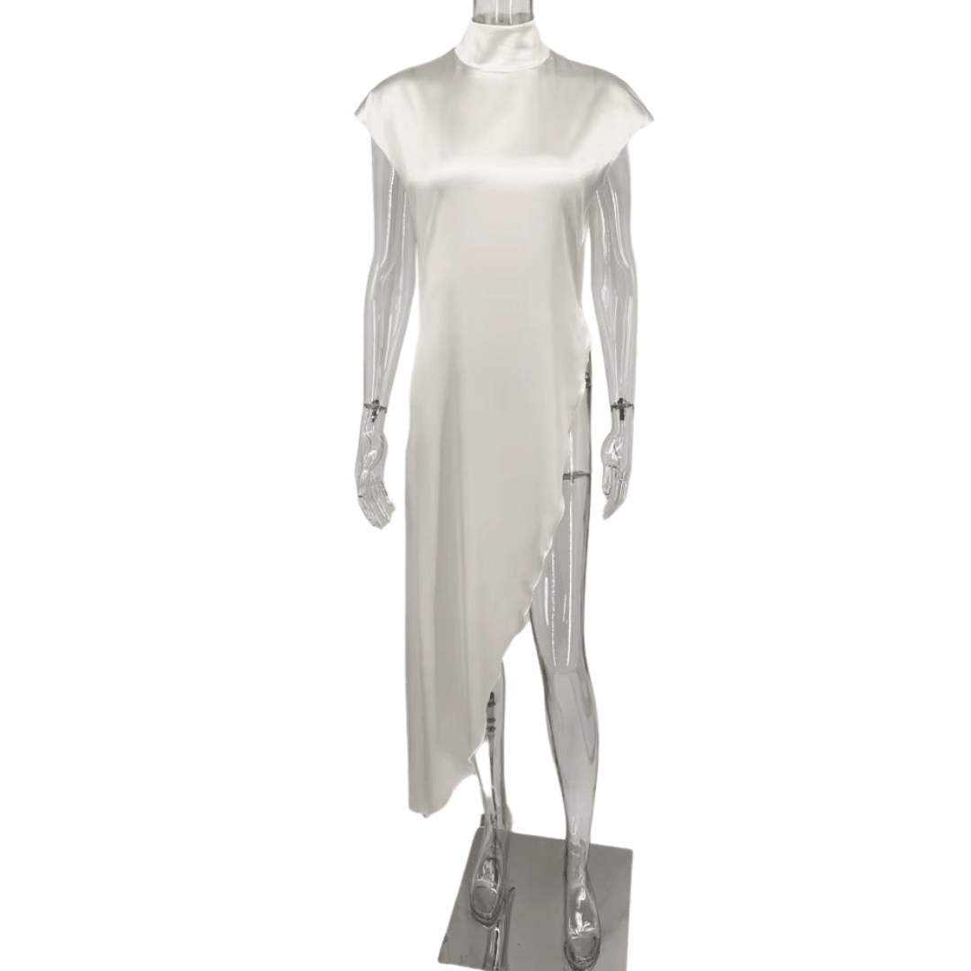 Asymmetrisches Satin-Longtop "White" - Oberteile - The Femme Club