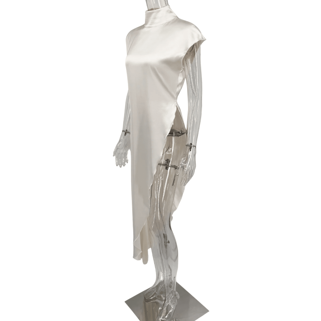 Asymmetrisches Satin-Longtop "White" - Oberteile - The Femme Club