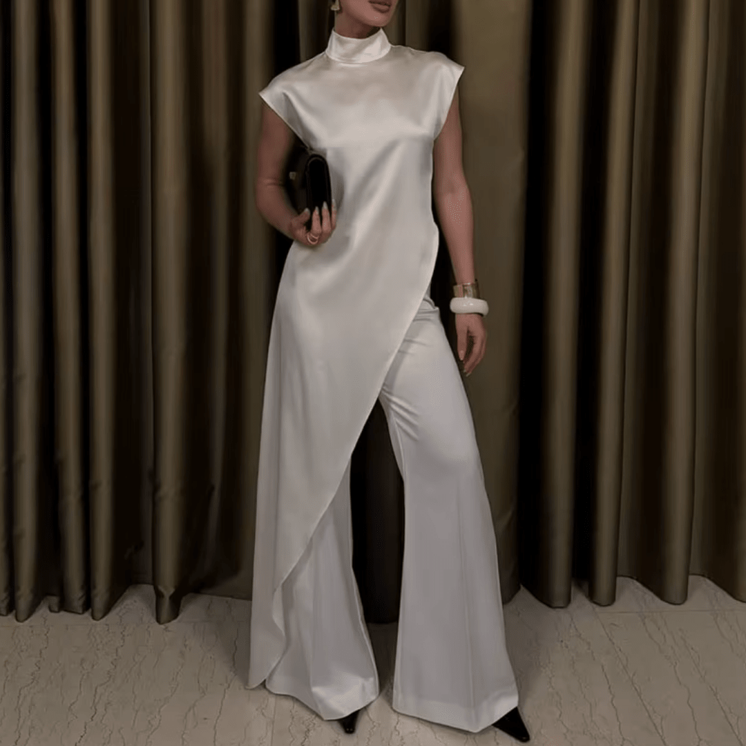 Asymmetrisches Satin-Longtop "White" - Oberteile - The Femme Club