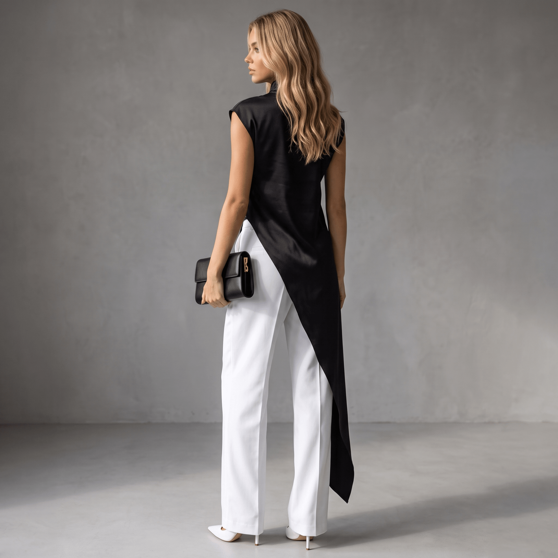Asymmetrisches Satin-Longtop "White" - Oberteile - The Femme Club