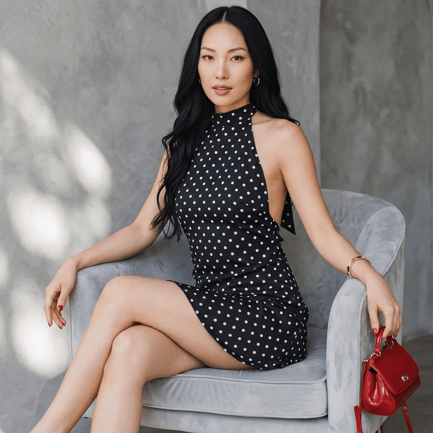 "Belle Noir" Polka Kleid - Neckholder Minikleid - The Femme Club