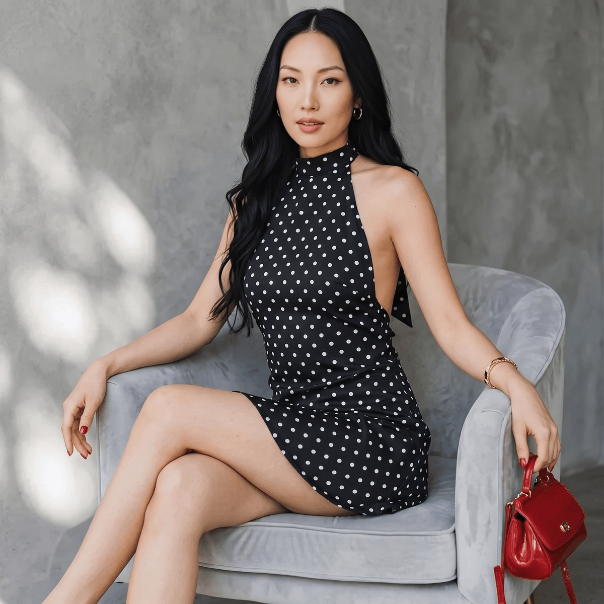 "Belle Noir" Polka Kleid - Neckholder Minikleid - The Femme Club