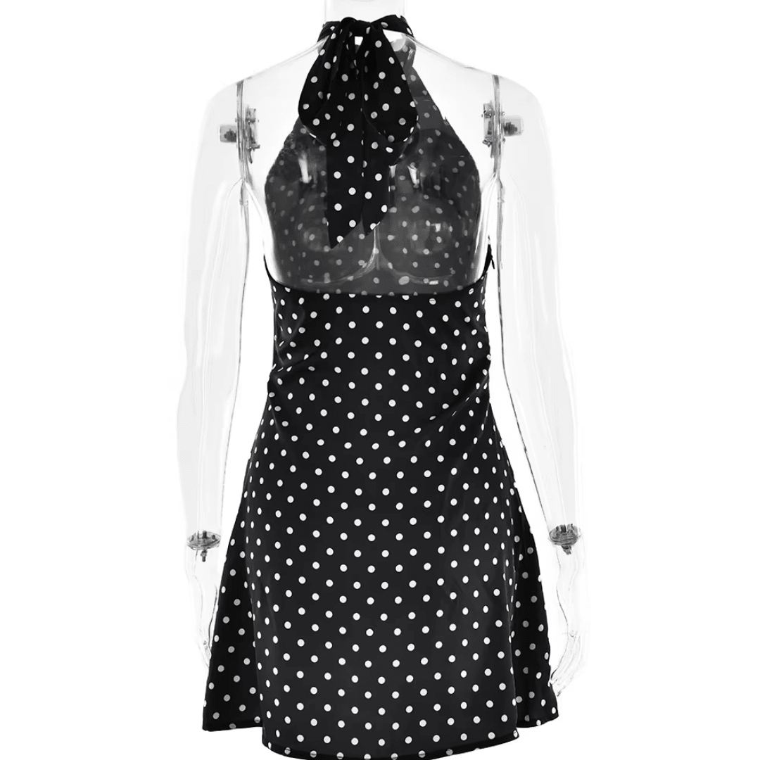 "Belle Noir" Polka Kleid - Neckholder Minikleid - The Femme Club