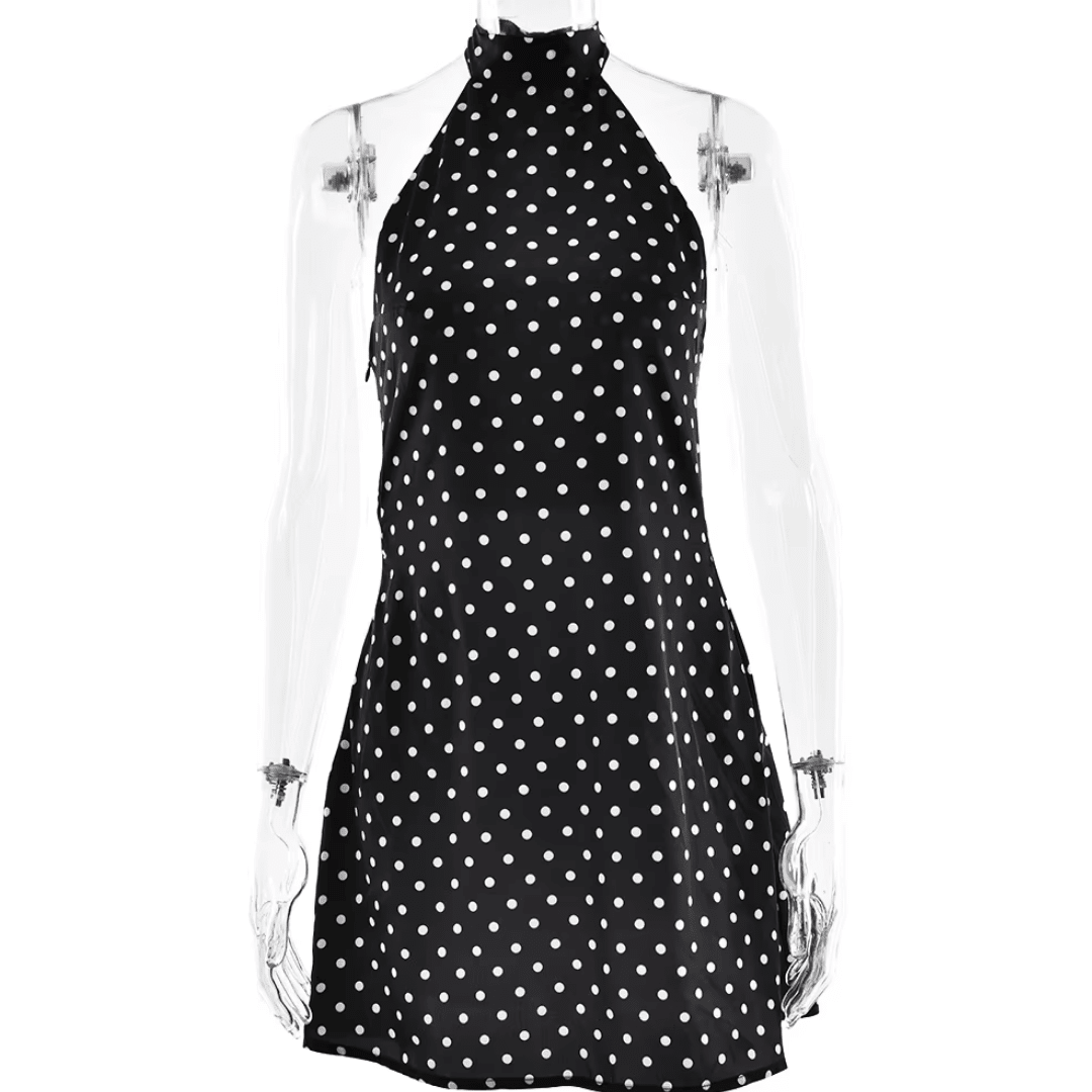"Belle Noir" Polka Kleid - Neckholder Minikleid - The Femme Club