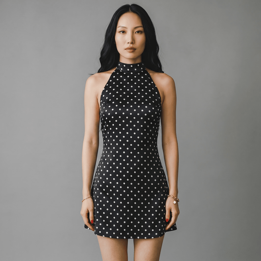 "Belle Noir" Polka Kleid - Neckholder Minikleid - The Femme Club
