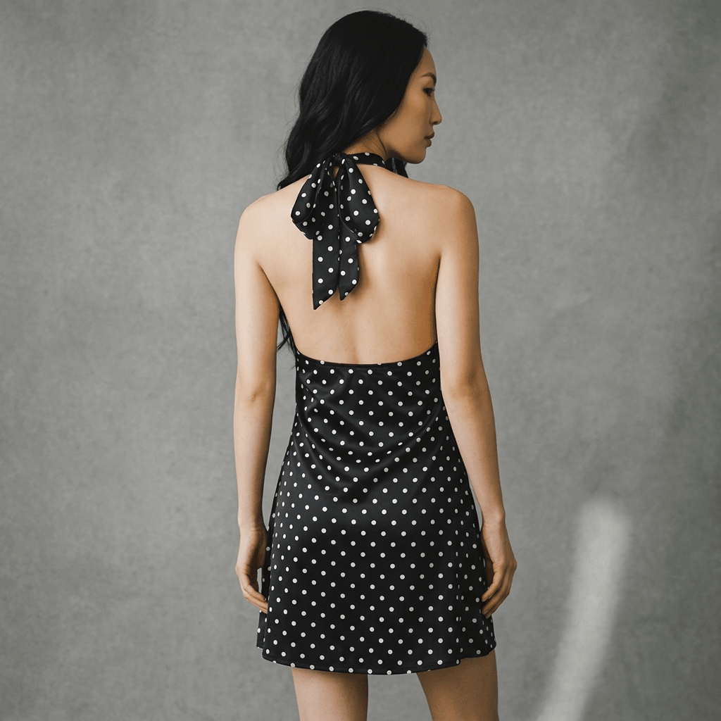 "Belle Noir" Polka Kleid - Neckholder Minikleid - The Femme Club