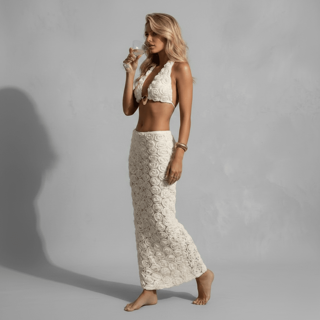 "Blanc Amour" Resort Set - Luxuriöses 2-teiliges Bikini- & Beachwear-Set - The Femme Club