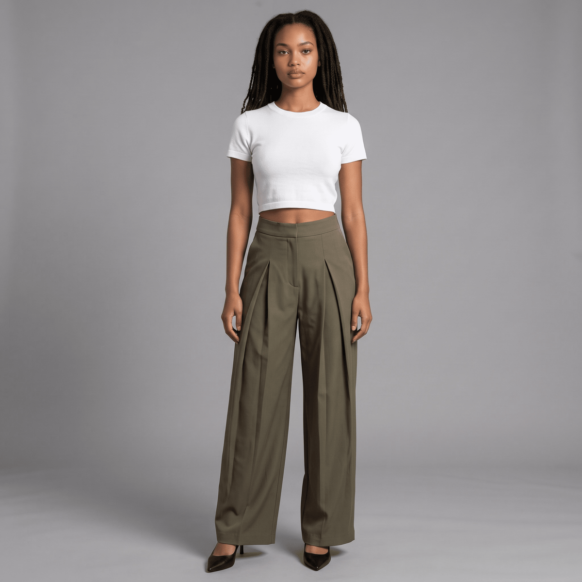 „Casual Power“ Nadelstreifenhose mit Wickel-Detail - Lange Hose - The Femme Club