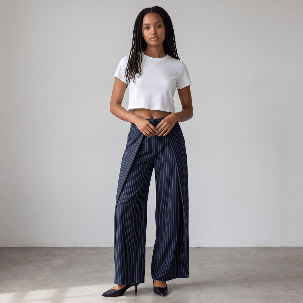 „Casual Power“ Nadelstreifenhose mit Wickel-Detail - Lange Hose - The Femme Club