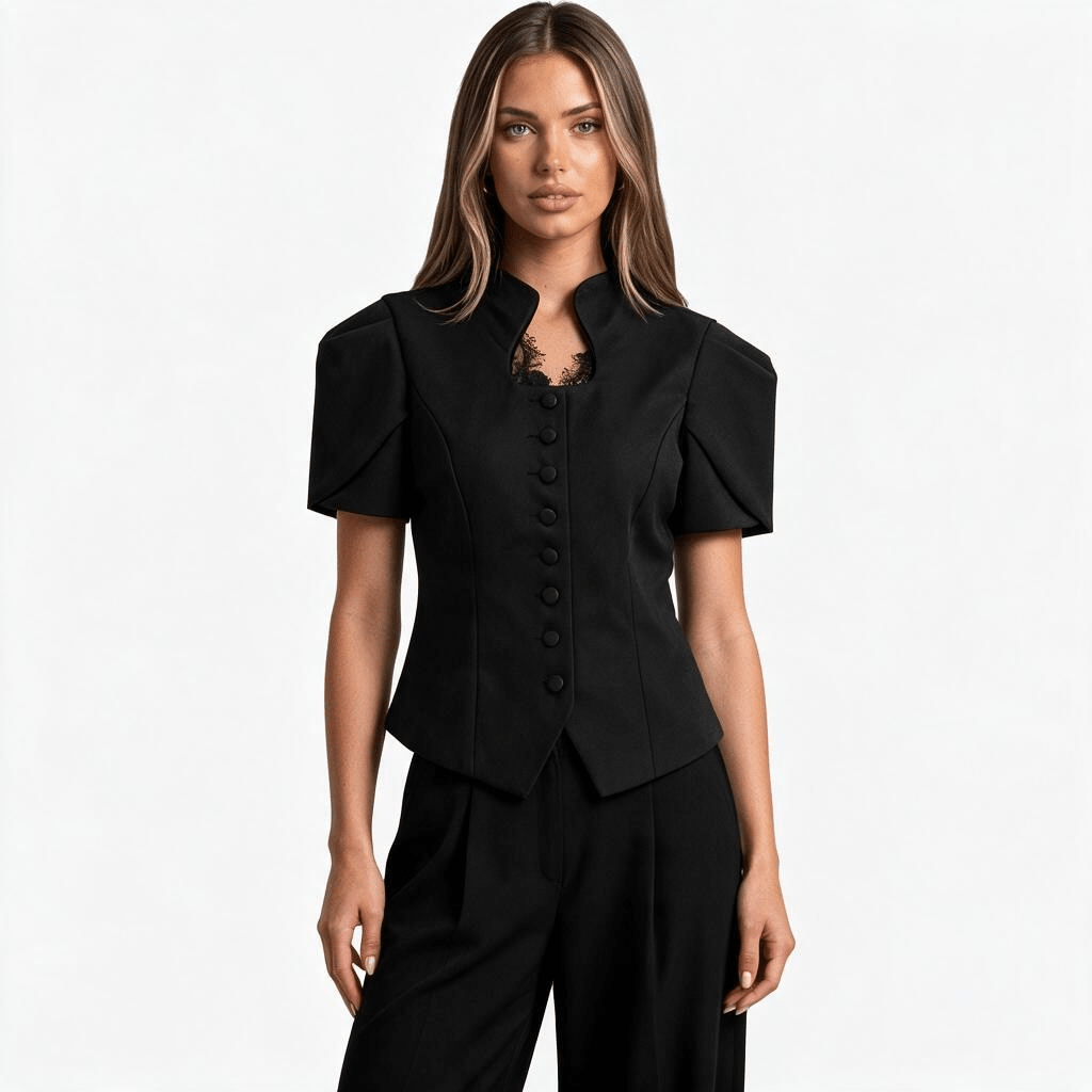 „Classic Charm“ Elegante Kurz-Weste mit Puffärmeln - Kurz-Weste - The Femme Club