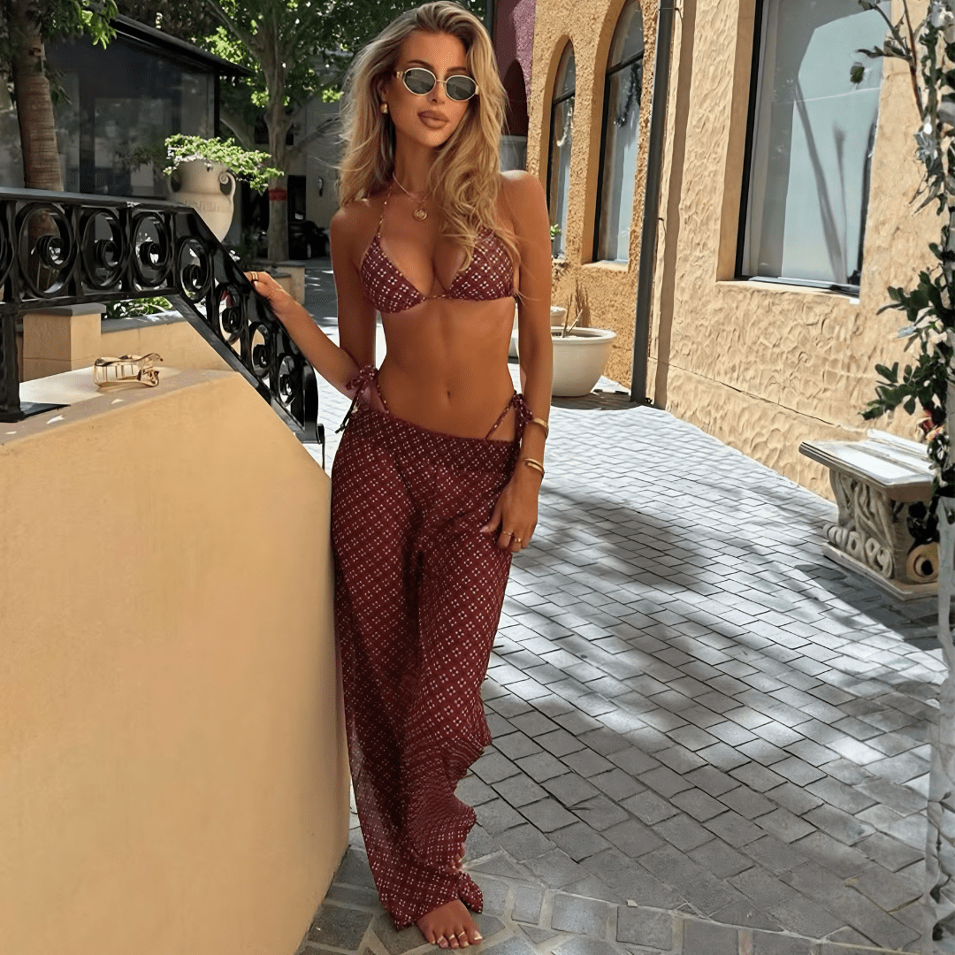 "Coast Luxe" Beachwear Set - 3-teiliges Bikini & Palazzo Set - The Femme Club