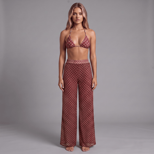 "Coast Luxe" Beachwear Set - 3-teiliges Bikini & Palazzo Set - The Femme Club