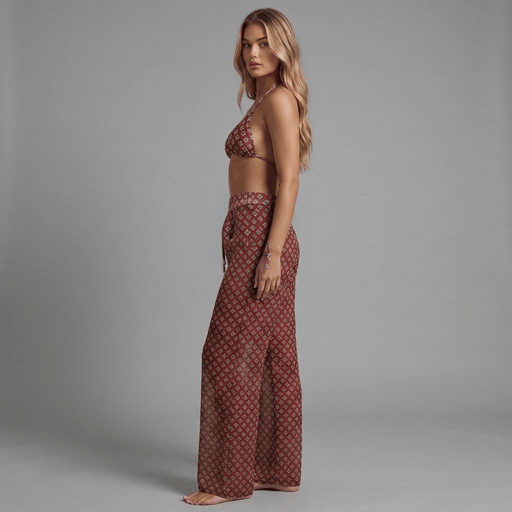 "Coast Luxe" Beachwear Set - 3-teiliges Bikini & Palazzo Set - The Femme Club