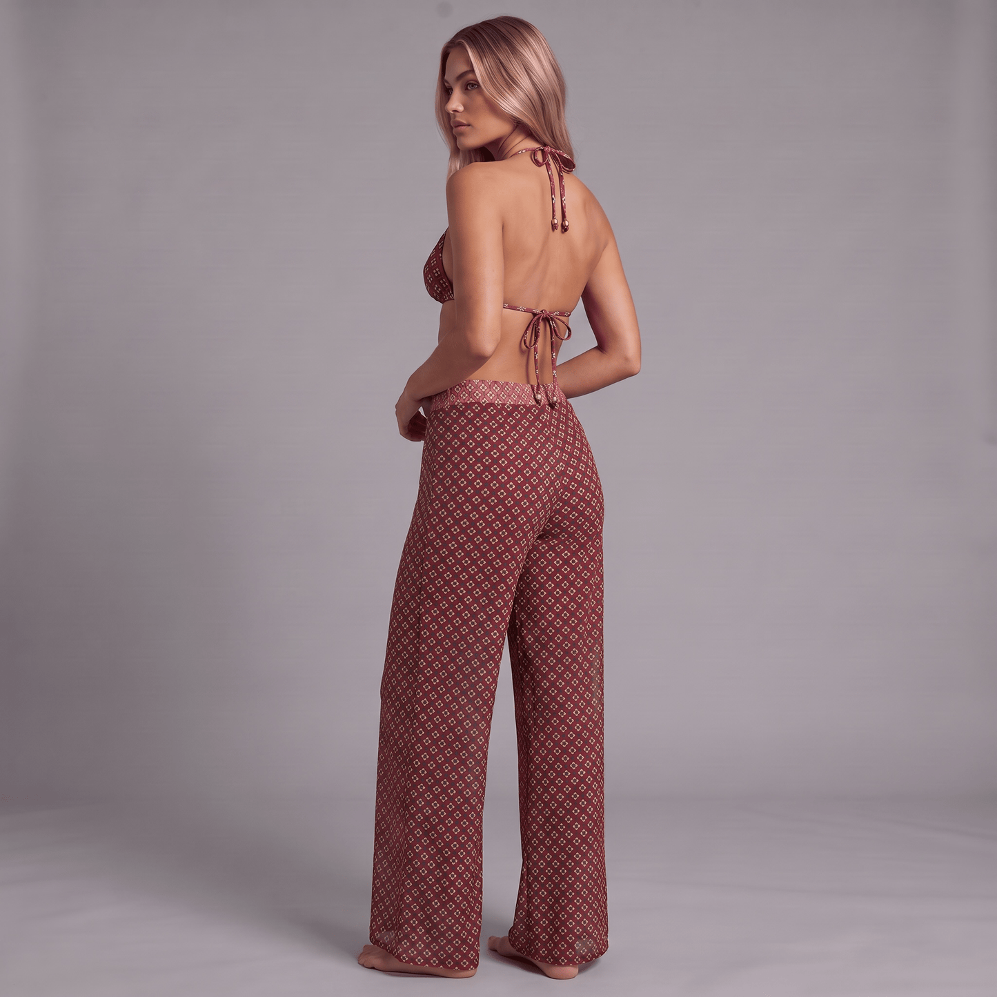 "Coast Luxe" Beachwear Set - 3-teiliges Bikini & Palazzo Set - The Femme Club