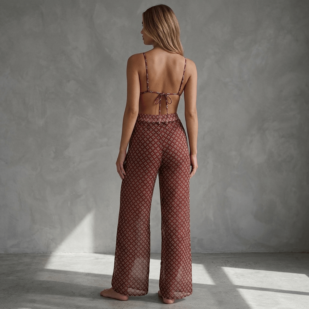 "Coast Luxe" Beachwear Set - 3-teiliges Bikini & Palazzo Set - The Femme Club