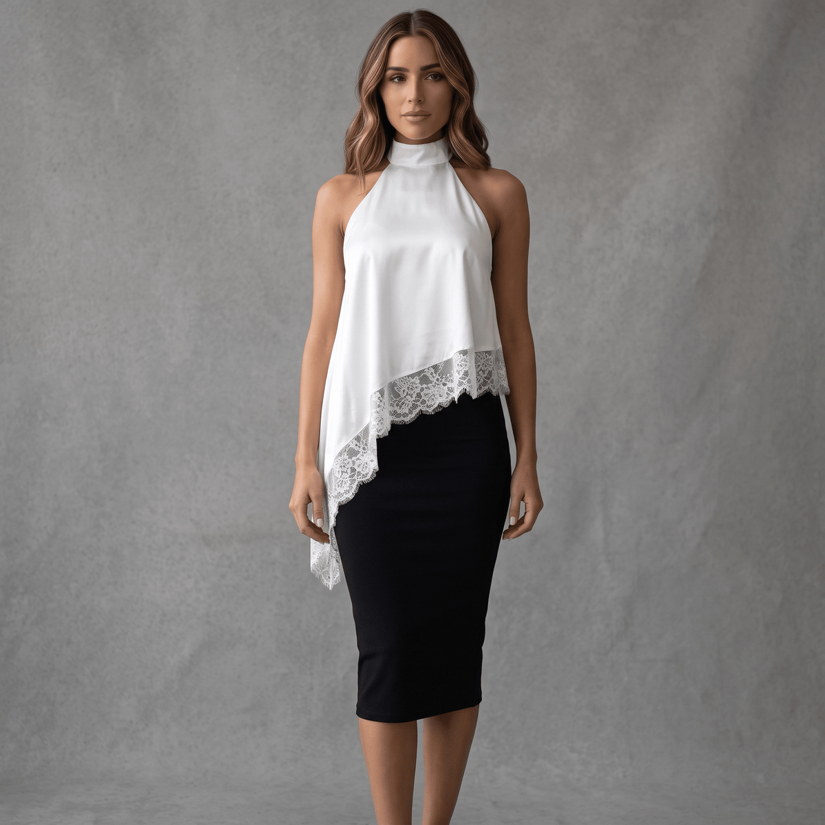 Elegantes Neckholder Oberteil Mit Asymmetrischem Saum - Damen-Oberteil - The Femme Club