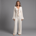 Elegantes Zweiteiliges Set Mit Oberteil Und Hose - Pearl Flow Set - Elegantes 2-teiliges Damen-Set in Creme - The Femme Club