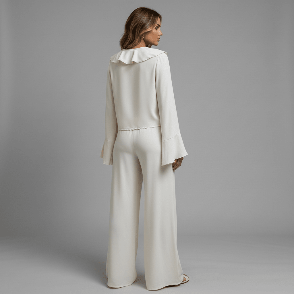 Elegantes Zweiteiliges Set Mit Oberteil Und Hose - Pearl Flow Set - Elegantes 2-teiliges Damen-Set in Creme - The Femme Club