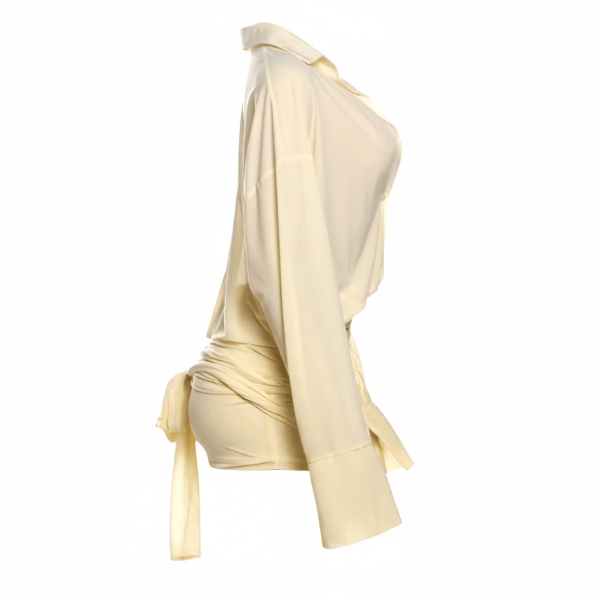 "Femme Touch" Draped Dress - Luxuriöses Drapiertes Hemdblusen-Minikleid - The Femme Club