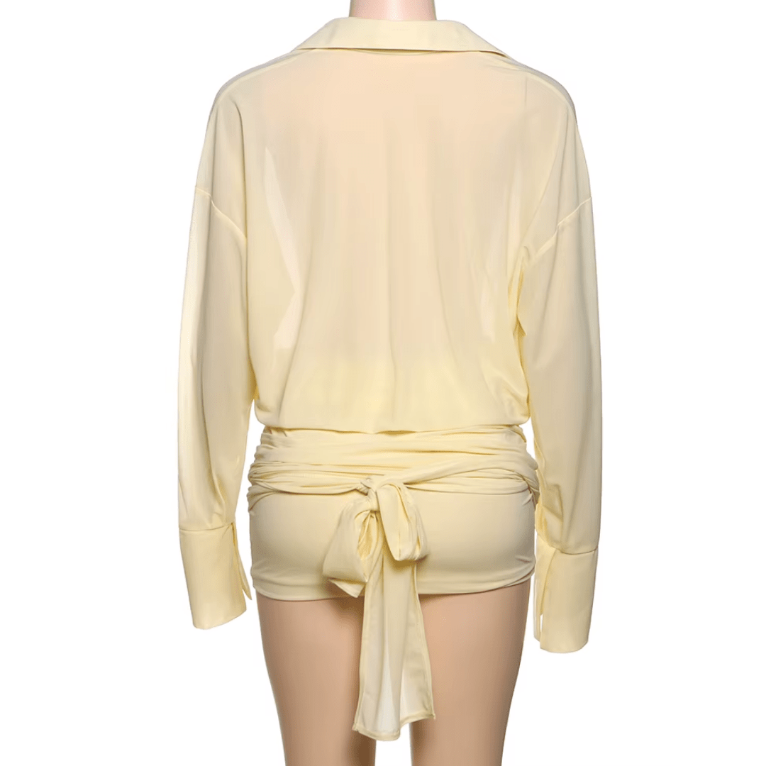 "Femme Touch" Draped Dress - Luxuriöses Drapiertes Hemdblusen-Minikleid - The Femme Club