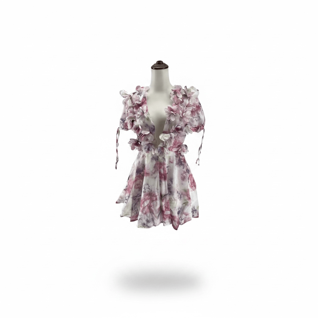 "Floral Ruffle" Deep-V Minikleid - Minikleid - The Femme Club