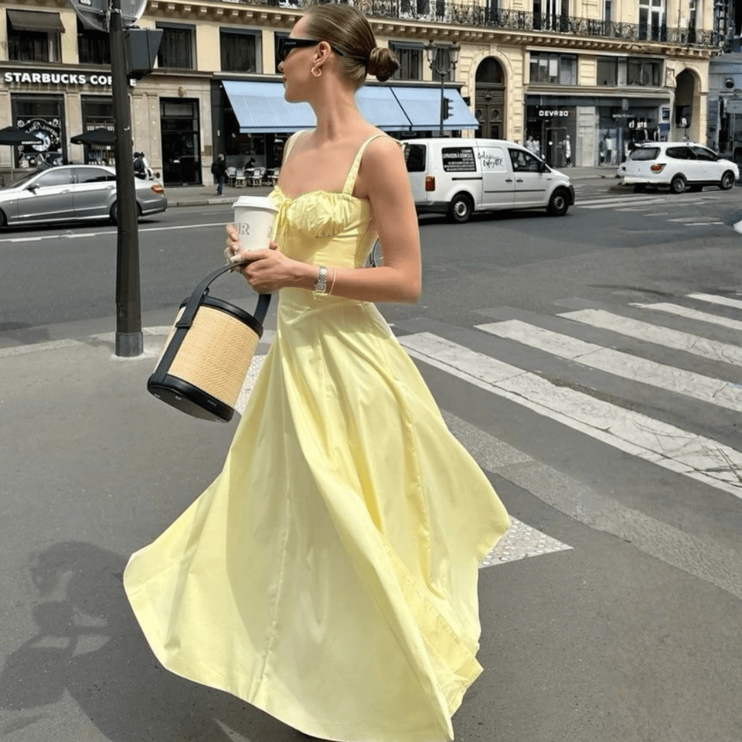 "Lemon" Silk Dress - Elegantes Corset Maxi Kleid - The Femme Club