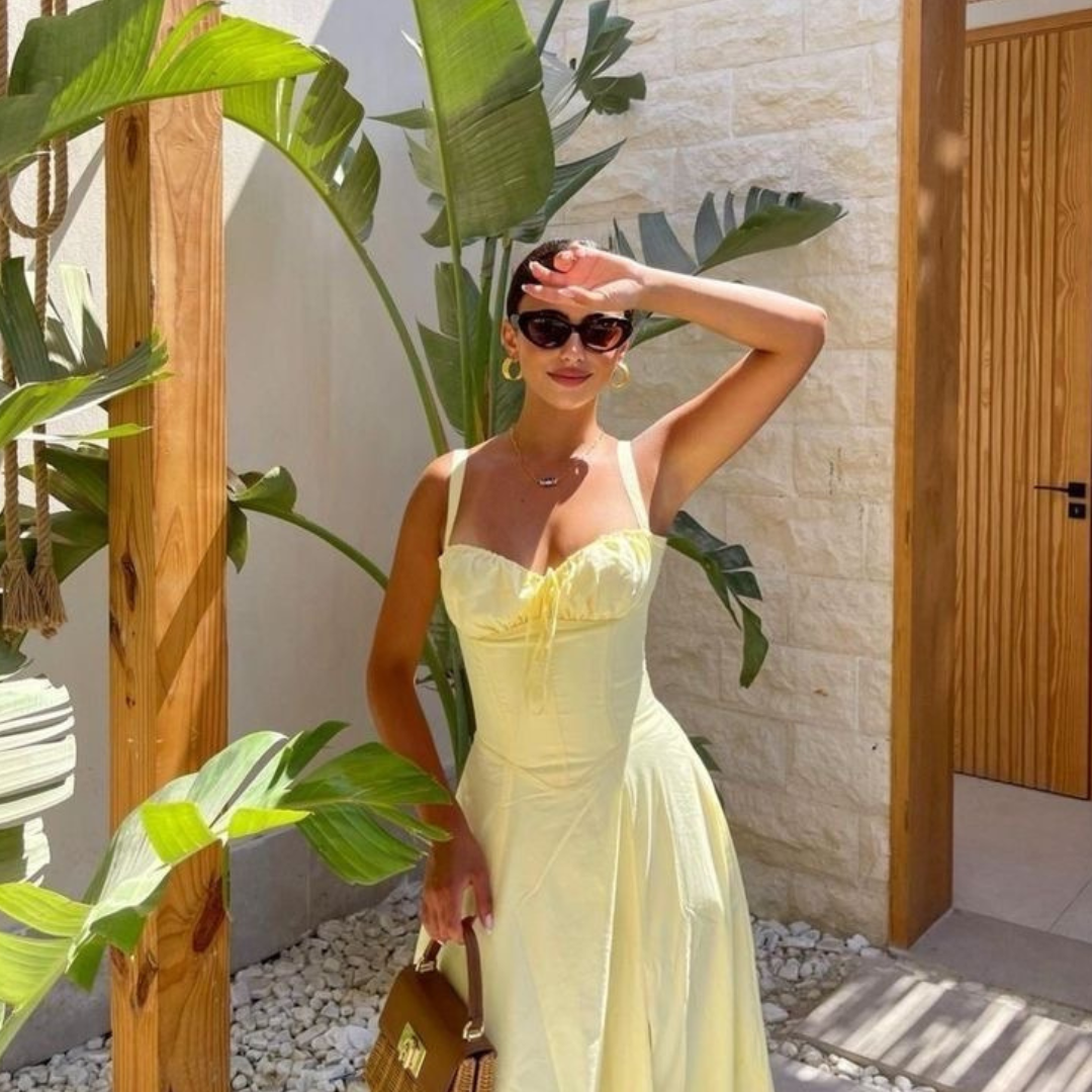 "Lemon" Silk Dress - Elegantes Corset Maxi Kleid - The Femme Club