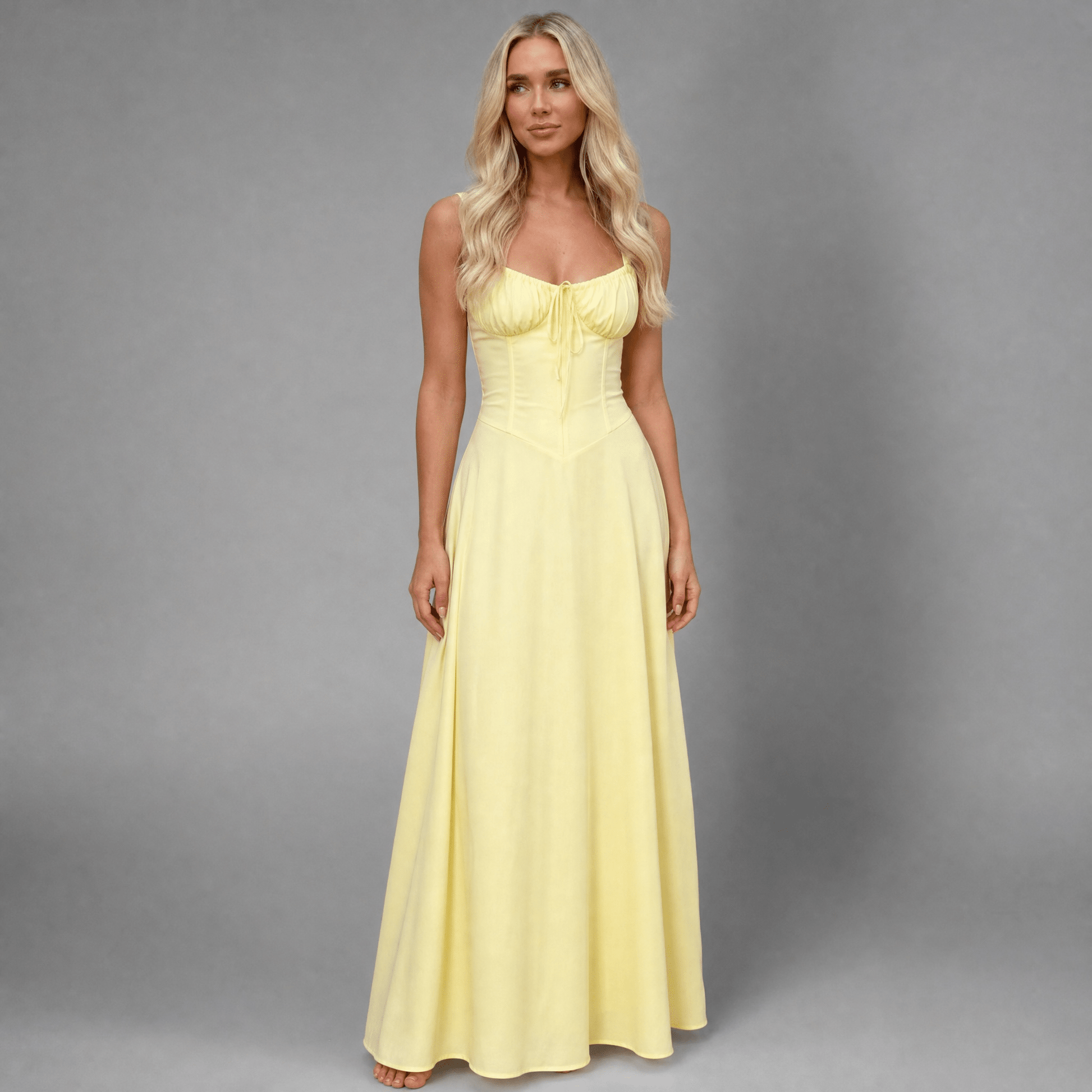 "Lemon" Silk Dress - Elegantes Corset Maxi Kleid - The Femme Club