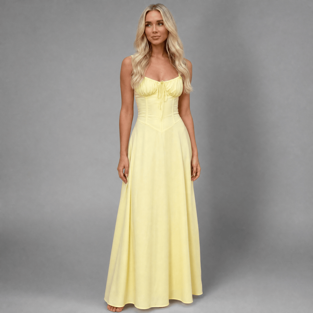 "Lemon" Silk Dress - Elegantes Corset Maxi Kleid - The Femme Club