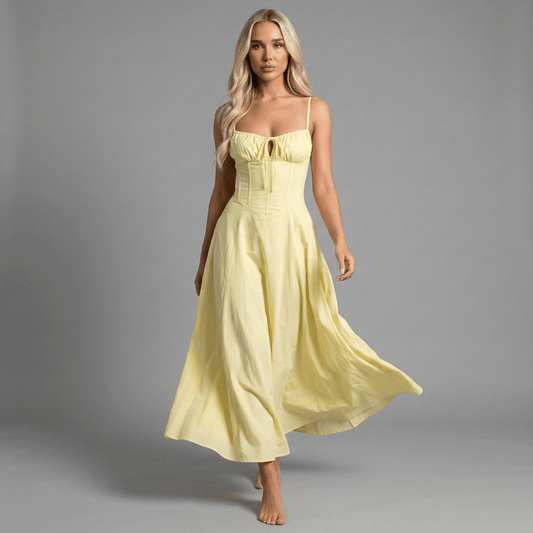 "Lemon" Silk Dress - Elegantes Corset Maxi Kleid - The Femme Club
