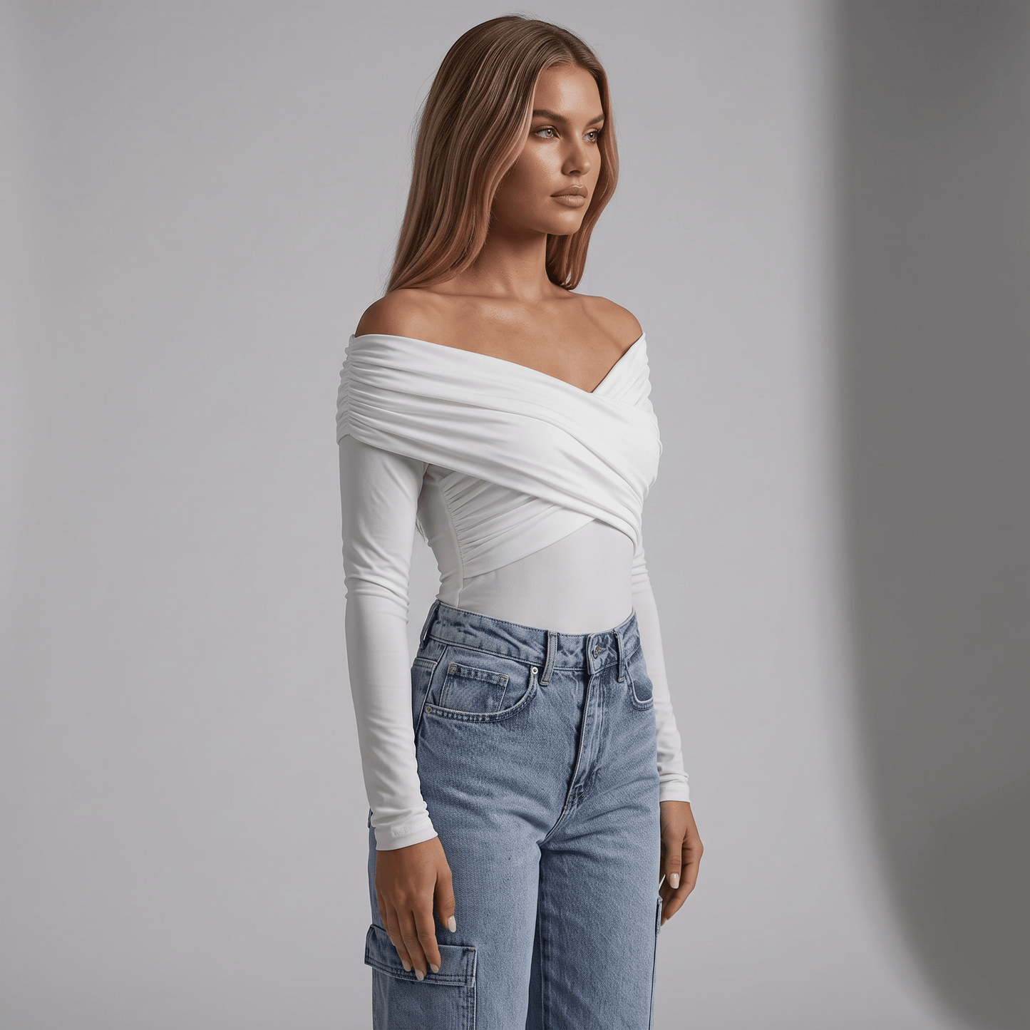 Longsleeve "Wrap Elegance" - Off-Shoulder Top - The Femme Club