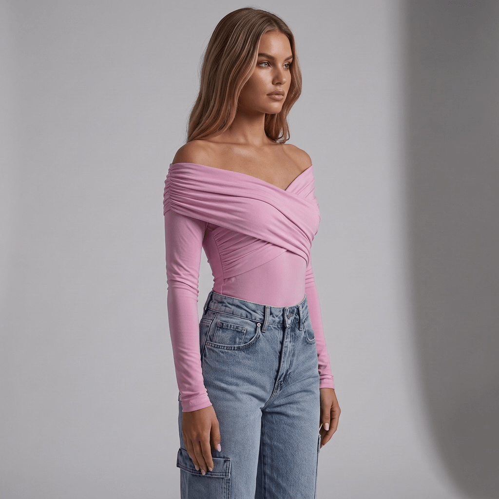 Longsleeve "Wrap Elegance" - Off-Shoulder Top - The Femme Club