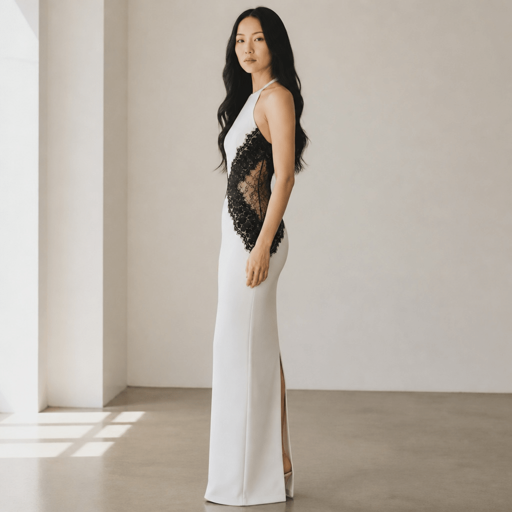 "Maison Noire" – Kontrast-Maxikleid - Maxikleid - The Femme Club
