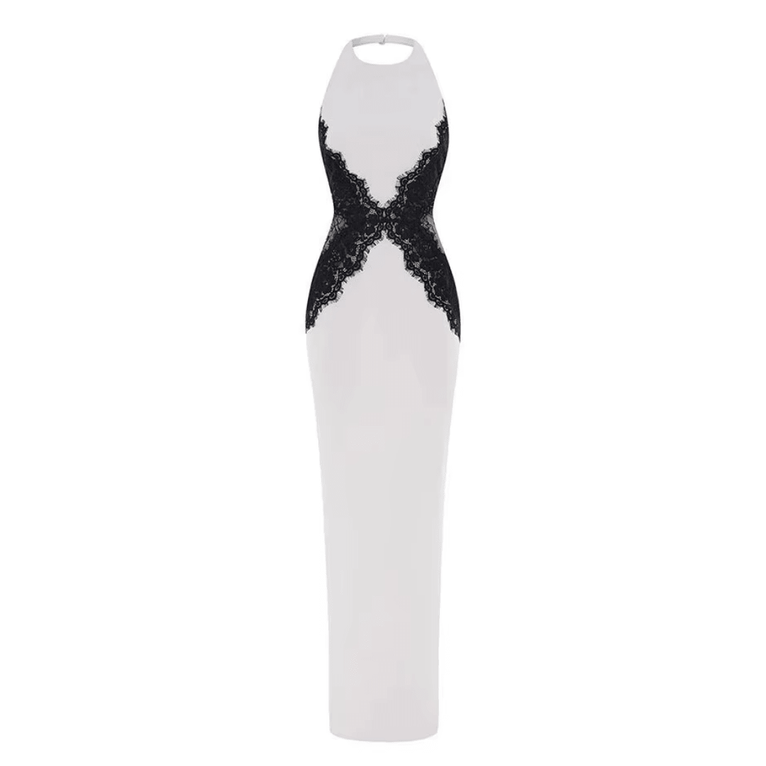 "Maison Noire" – Kontrast-Maxikleid - Maxikleid - The Femme Club