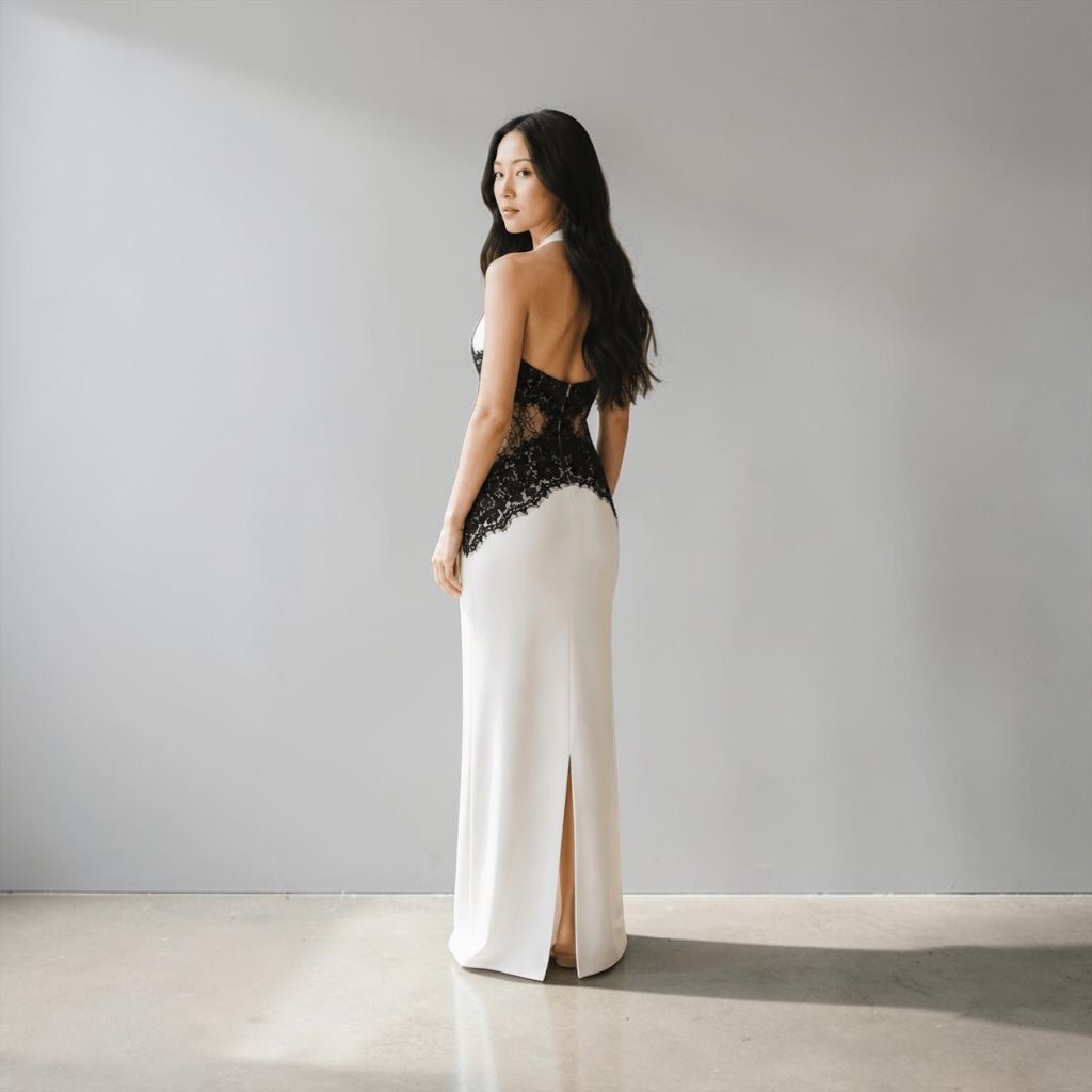 "Maison Noire" – Kontrast-Maxikleid - Maxikleid - The Femme Club