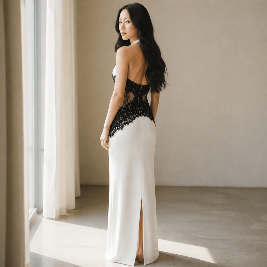 "Maison Noire" – Kontrast-Maxikleid - Maxikleid - The Femme Club